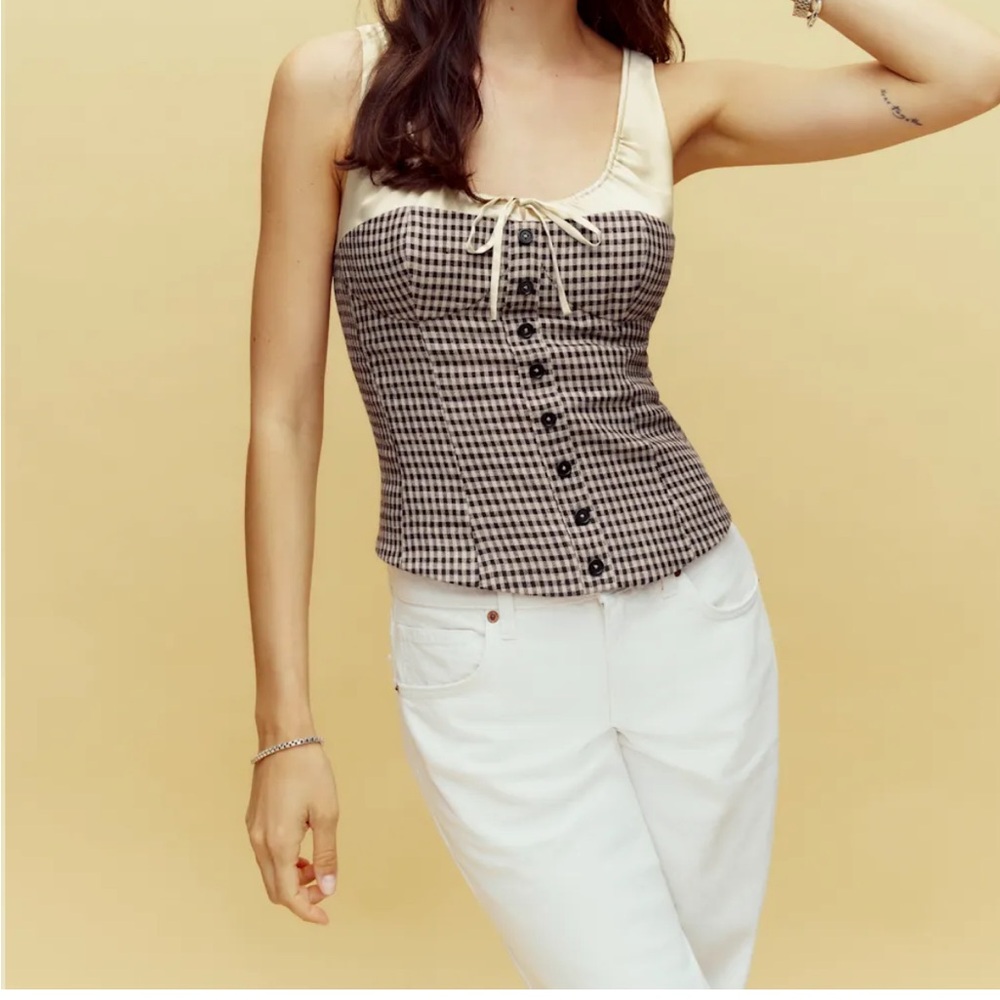 Reformation Brown and White Bustier Tank Top